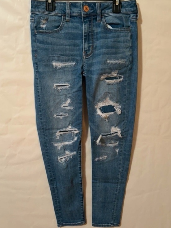 American Eagle Outfitters Denim - American Eagle Outfitters High Rise Distressed Skinny Jeans - Medium Blue
